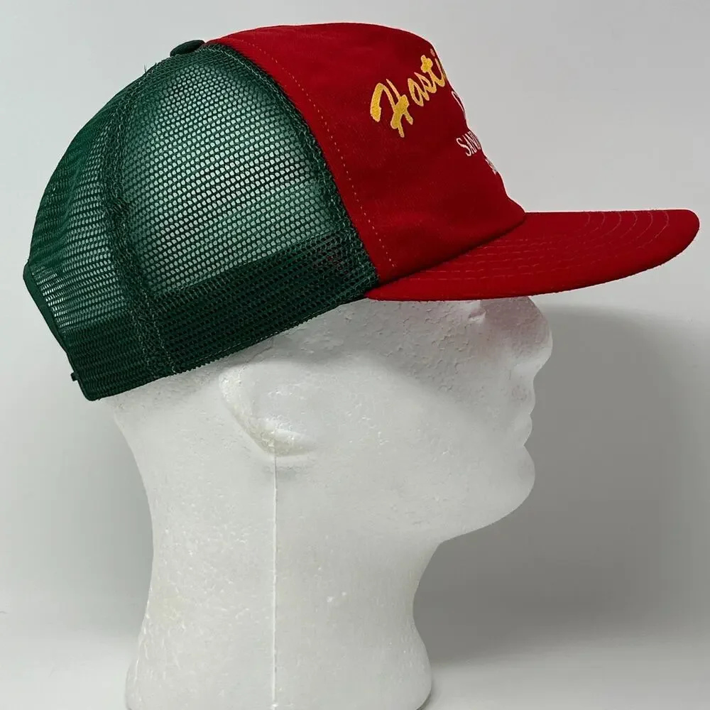 Vintage 80s Hasties Capitol Sand Gravel Trucker Hat Baseball Cap Sacramento Red